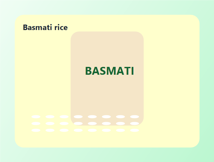 Basmati rice bag and grains